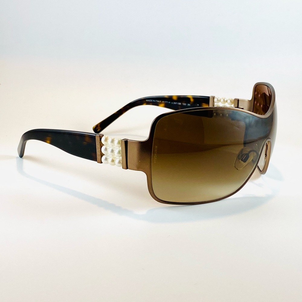 CHANEL Bronze Frame Oversized Pearl Shield Sunglasses-4177